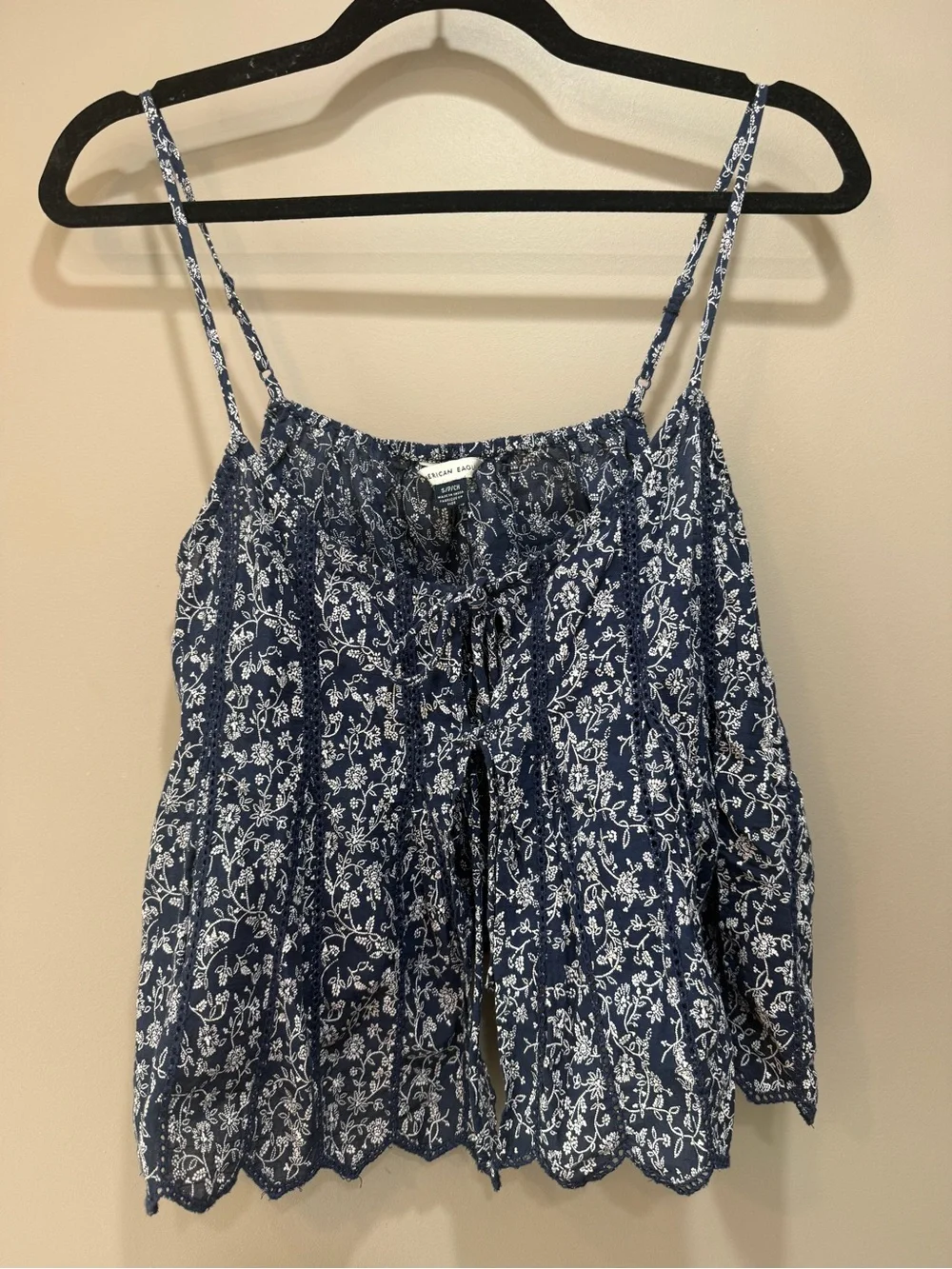 Navy Floral Spaghetti Strap Top with front ties